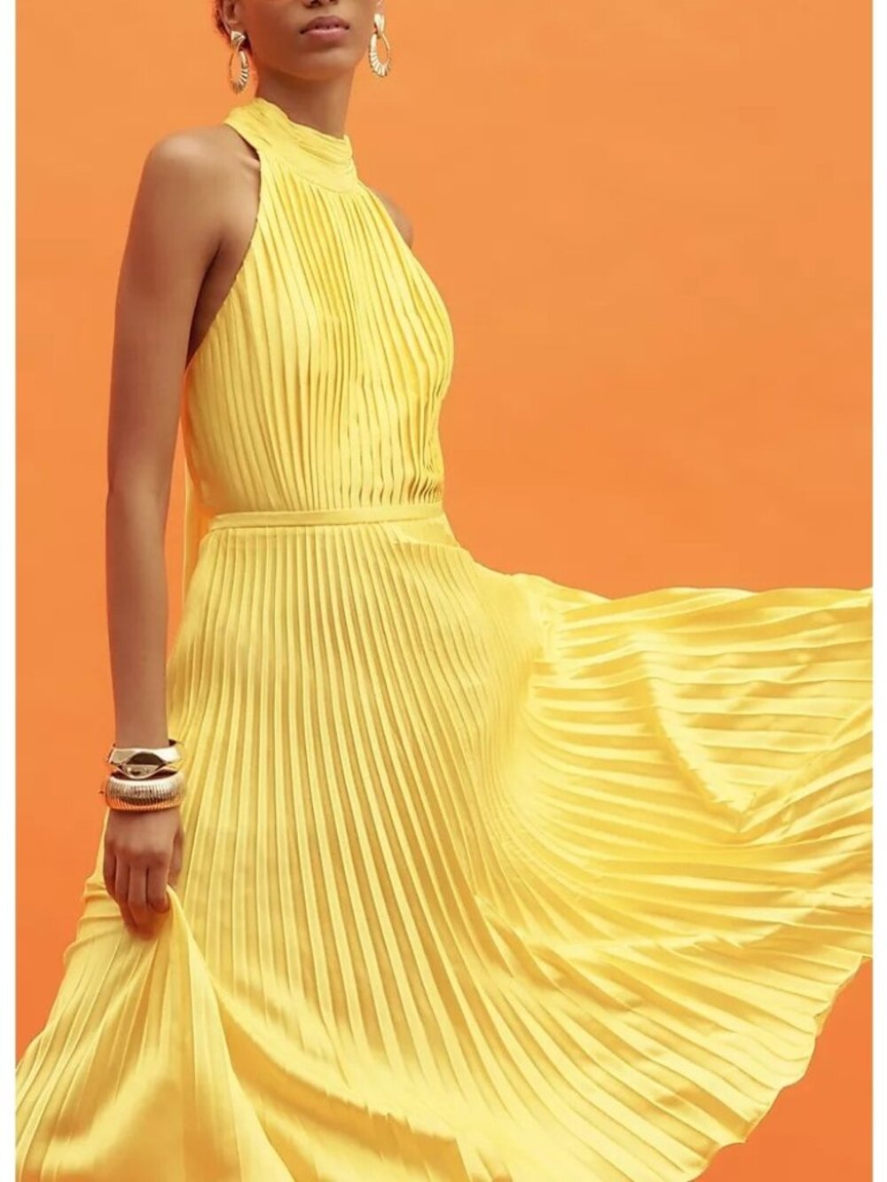 Mac Duggal Halter Pleated Midi Dress Retro Elegant Formal Enchanting Womens 8
